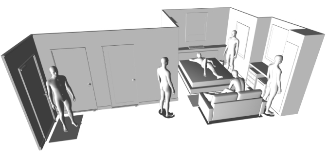 素材制作中 背景用3dモデル ラブホテル部屋 の人物対比図 壺天堂 加持場のバカぢから