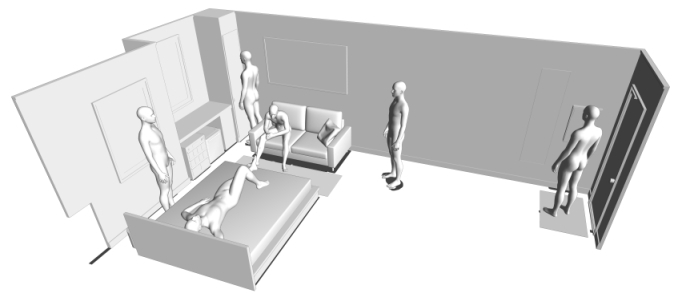 素材制作中：背景用3Dモデル「ラブホテル部屋」の人物対比図: 壺天堂 